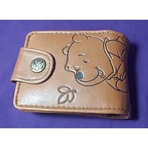 Disney Vintage Winnie the Pooh Small Brown Leather Wallet Coins/Compact